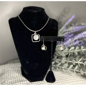 Y2K Wire Wrapped Glass Bead Pendant, Silver Necklace & Matching Earrings Set